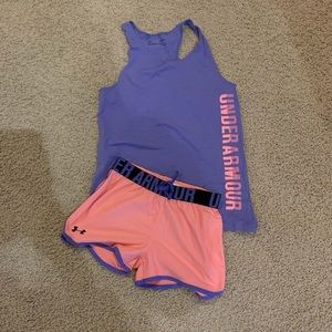 under armour purple and pink tank and shorts set!